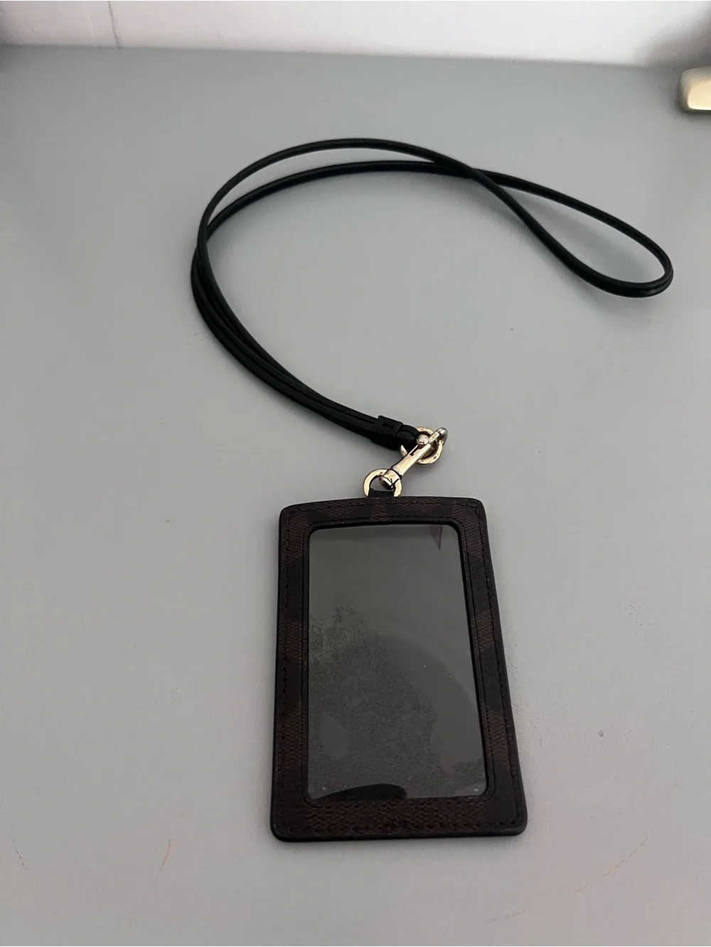 Coach Black and Brown Signature Cardholder Lanyard with Gold Hardware